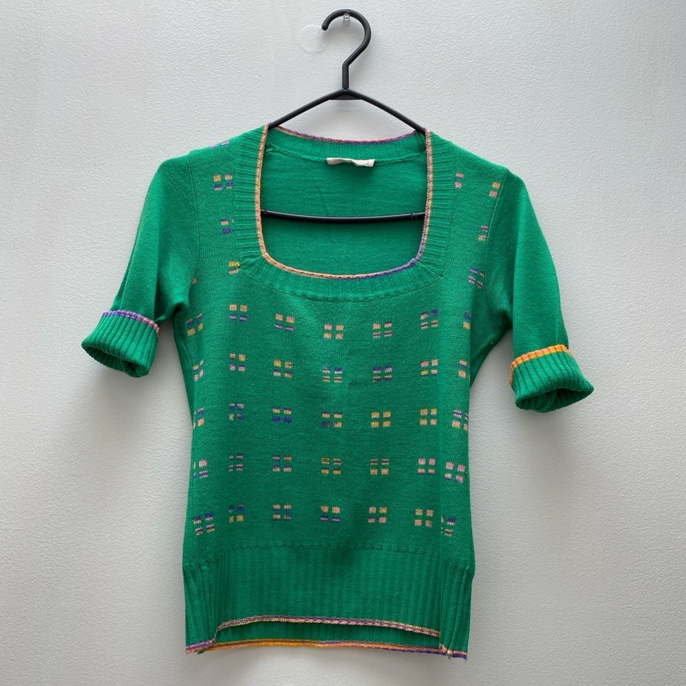 Vintage - Square Neck 1/3 Sleeve Green 1970 / 1980 Sweater